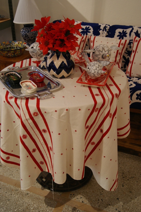 White with Red Tablecloth for the Holidays, Textiles from Mexico