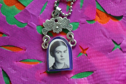 Mexican folk art Alpaca Necklace with Frida Kahlo