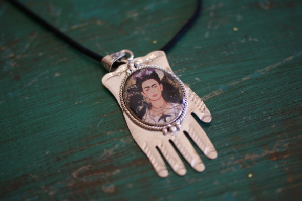 Nickel Silver Frida Kahlo Necklace & Earrings, Zinnia Folk Arts